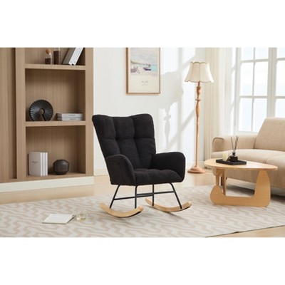 CAVINAS Accent Chair Modern Rocking Chair with Solid Wood Legs Upholstered Glider Rocking Chair with High Backrest