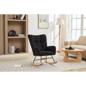CAVINAS Accent Chair Modern Rocking Chair with Solid Wood Legs Upholstered Glider Rocking Chair with High Backrest - 1 of 4