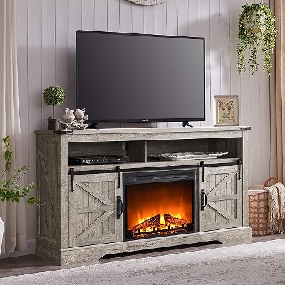 OKD 60" Fireplace TV Stand for 65+ Inch TV, 33" Tall TV Stand w/Sliding Barn Door