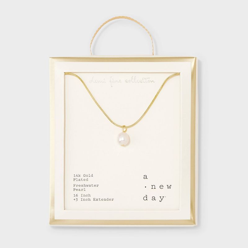 14k Gold Plated Freshwater Pearl on Snake Chain Necklace - A New Day&#8482; Gold, 1 of 6