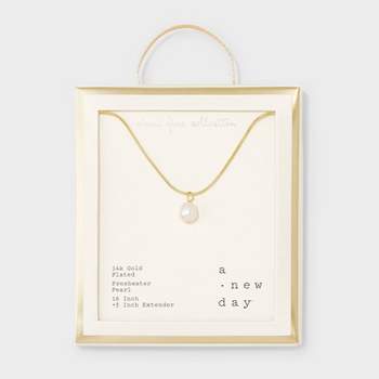 14k Gold Plated Freshwater Pearl on Snake Chain Necklace - A New Day™ Gold