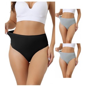 Allegra K Women's High-Waisted Tummy Control Stretch T-back Breathable Comfortable Thongs 3 Packs - 1 of 4