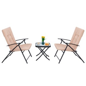 3-Piece Outdoor Bistro Set with Glass Table & 2 Folding Chairs for Patios, Balconies, Gardens & Small Outdoor Spaces - 1 of 4