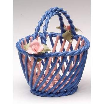 Kevins Gift Shoppe Ceramic Small Woven Blue Decorative Basket