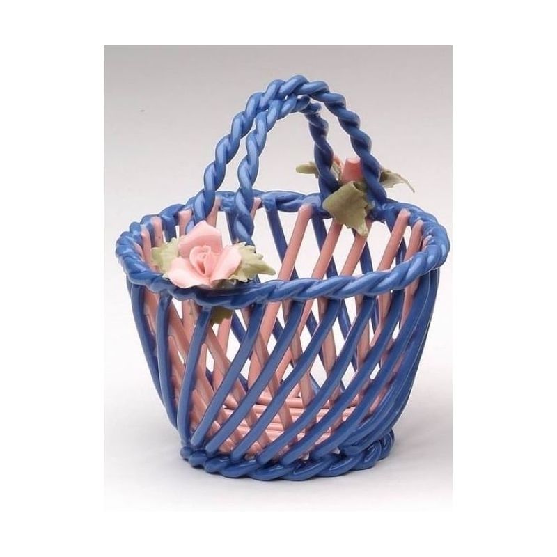 Kevins Gift Shoppe Ceramic Small Woven Blue Decorative Basket, 1 of 4