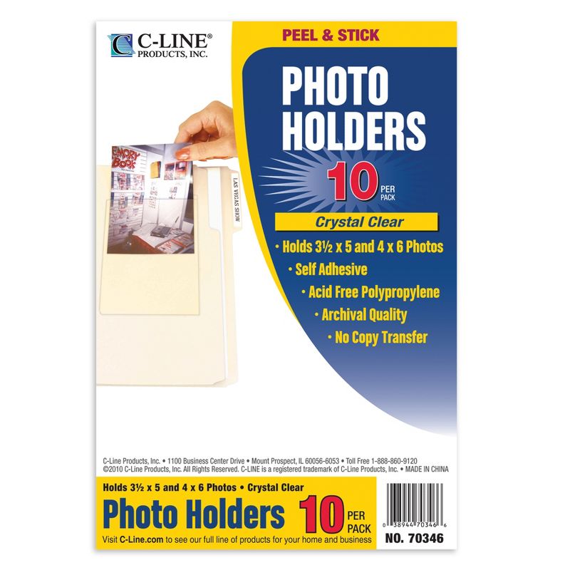 C-Line® Peel & Stick Photo Holders, Clear, 4" x 6", 10 Per Pack, 5 Packs, 2 of 5