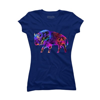 Junior's Design By Humans Rainbow Buffalo By ZeichenbloQ T-Shirt