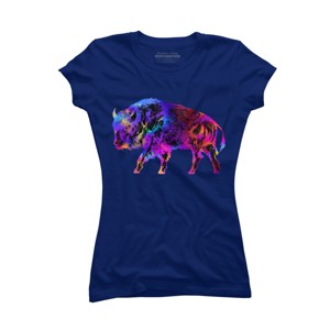 Junior's Design By Humans Rainbow Buffalo By ZeichenbloQ T-Shirt - 1 of 3