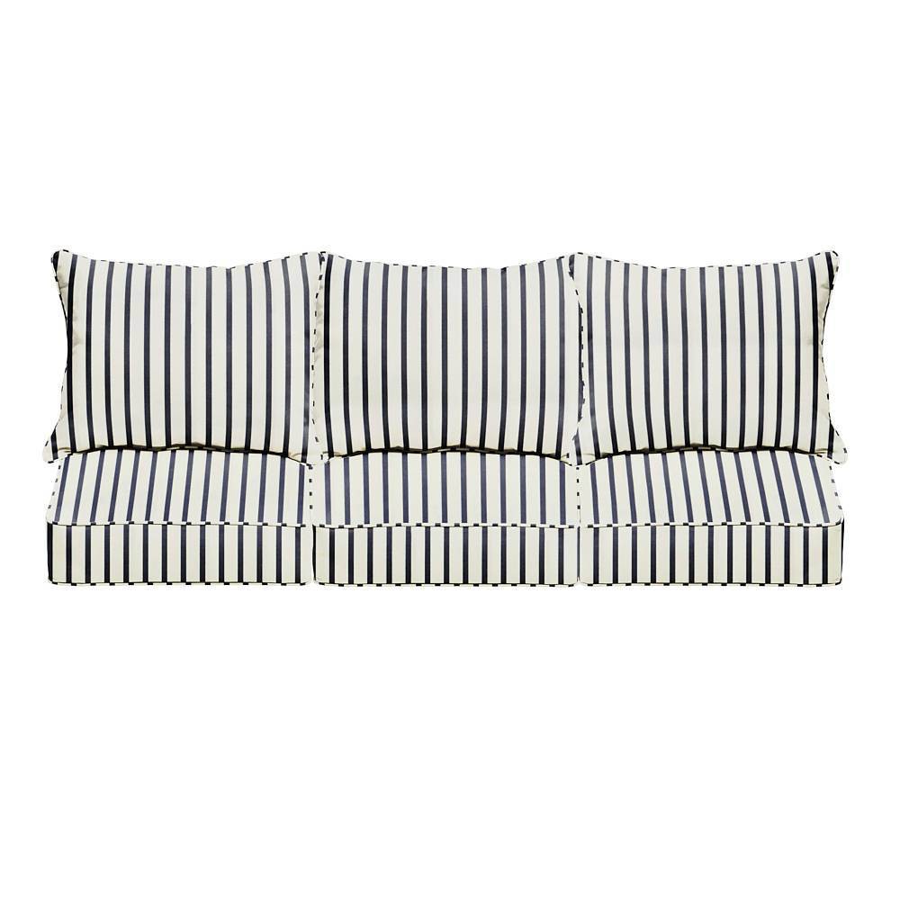 Photos - Pillow Sunbrella Outdoor Corded Sofa  and Cushion Set Blue/White: Fade & UV Resistant, Zippered