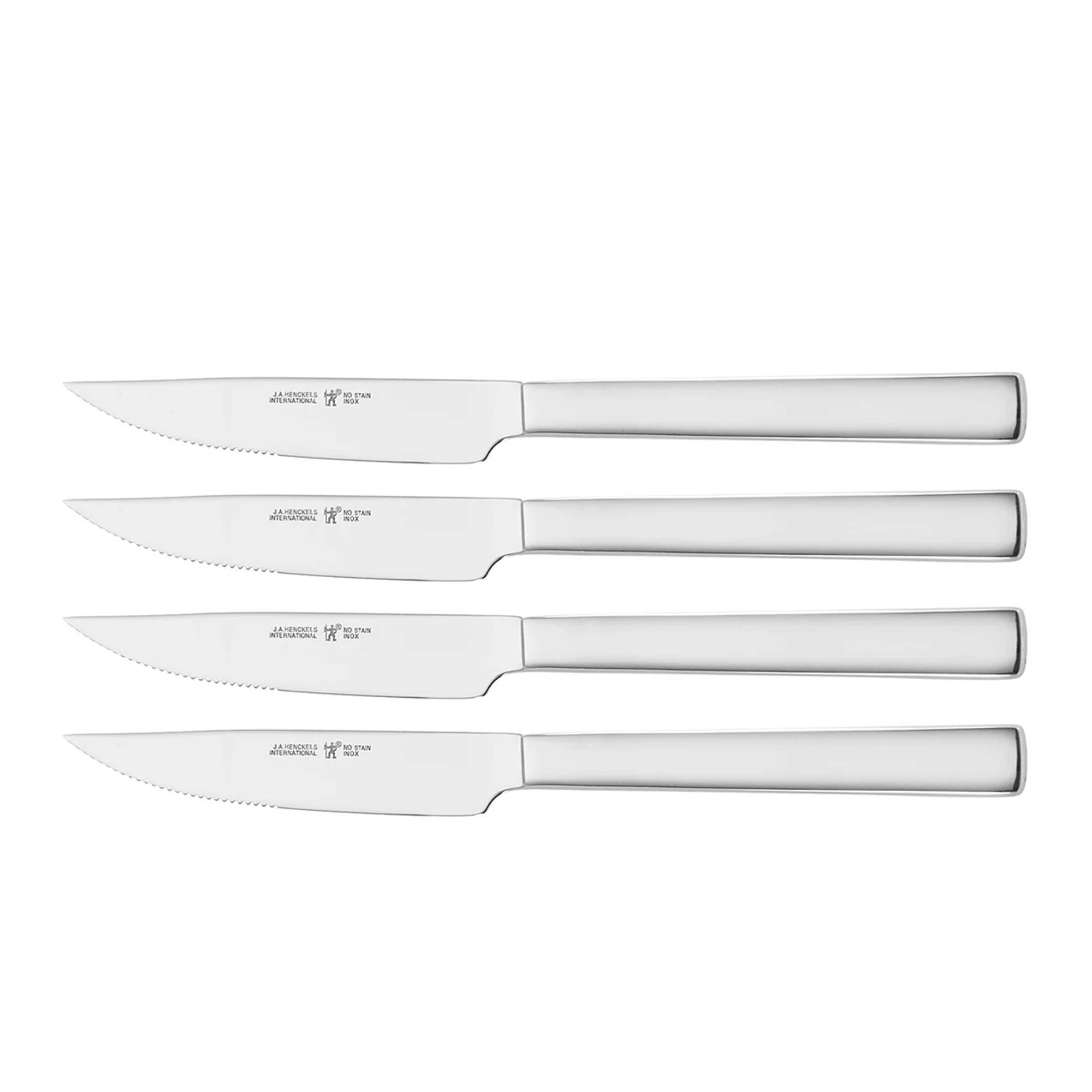 Henckels 4pc High Carbon Stainless Steel Blade Steak Knife Set: Dishwasher-Safe, Black Handle, Lifetime Warranty