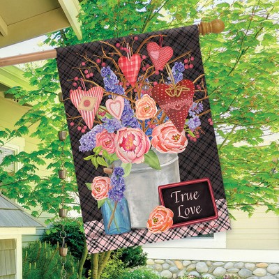 Floral Hearts Valentine's Day Outdoor Polyester House Flag