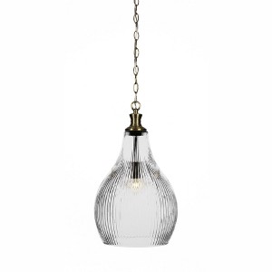Toltec Lighting Carina 1 - Light Pendant in  New Aged Brass with 12.25" Clear Ribbed Shade - 1 of 1