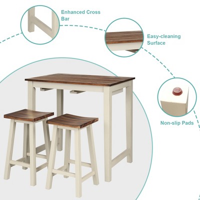 Rustic White and Walnut 3-Piece Counter Height Pub Table Set