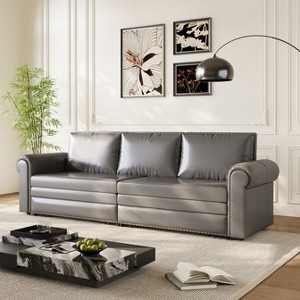 TiramisuBest 93.7" King Pull-Out Sofa Bed, 3-in-1 Convertible Faux Leather Sleeper with Nailhead Trim & Rolled Arms for Living,Dark Brown - 1 of 4