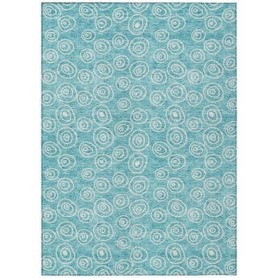 Teal Blue And Ivory Geometric Washable Indoor Outdoor Area Rug