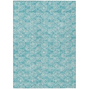 Teal Blue And Ivory Geometric Washable Indoor Outdoor Area Rug - 1 of 4