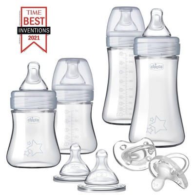 Chicco Duo Newborn Hybrid Baby Bottle Starter Gift Set with Invinci-Glass Inside/Plastic Outside - Neutral - 8pc