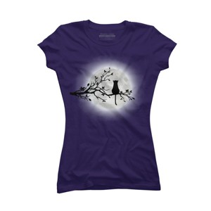 Junior's Design By Humans The Cat and The Moon By Maryedenoa T-Shirt - 1 of 3