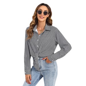 Coolmee Women's Button Down Shirts Dressy Plaid Printed Long Sleeve Blouse Business Casual Work Tops - 1 of 4