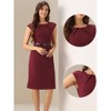 INSPIRE CHIC Women's Elegant Business Round Neck Belted Cap Sleeve Work Sheath Dresses - 2 of 4