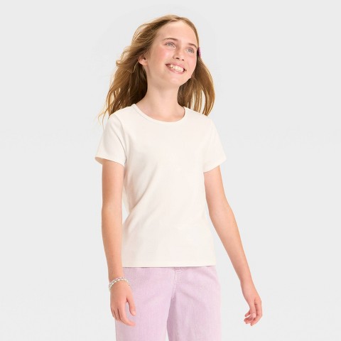 Детские Cat & Jack Girls' Short Sleeve Fitted T-Shirt - Cat & Jack™ Light Cream M
