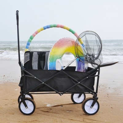 SKRAN Folding Collapsible Utility Heavy Duty Beach Wagon,150 lbs Capacity Outdoor Grocery Portable Wagon Cart with Handle for Camping,Outdoor,