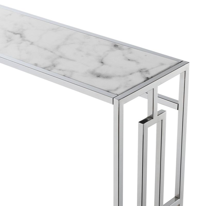 Town Square Chrome Console Table with Shelf White Faux Marble/Chrome Frame - Breighton Home, 6 of 8