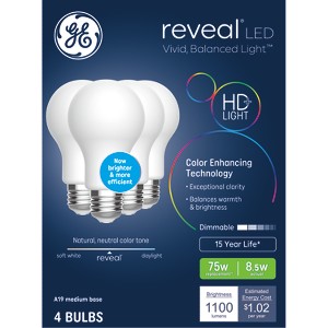 GE Household Lighting 4pk Reveal LED 75W Frosted A19 New - 1 of 3