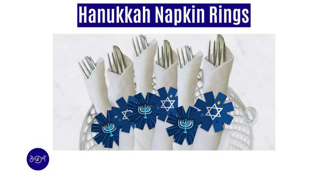 Big Dot of Happiness Hanukkah Menorah - Chanukah Holiday Party Paper Napkin Holder - Napkin Rings - Set of 24, 2 of 10, play video