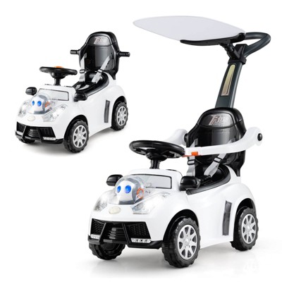 Safstar 3-in-1 Sliding Walker w/ Adjustable Canopy Horn Music & Light for Boys & Girls