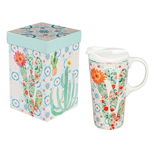 Evergreen Ceramic Travel Cup With Box, Desert Cacti Floral- 17 Oz Travel  Cup With Leakproof Lid : Target