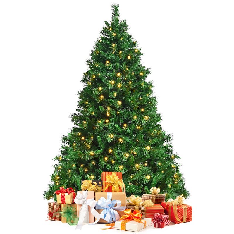 6ft Pre-Lit Artificial Hinged Christmas Tree w/8 Modes LED Lights and Foot Pedal, 1 of 11