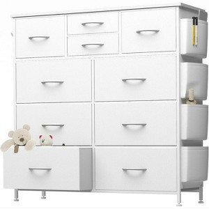 ELJGET 10 Drawer Dresser, PU Chest with Side Pockets & Hooks, Metal Frame Storage Organizer for Bedroom, Closet, Living Room – White - 1 of 4