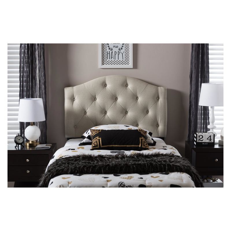 Myra Modern And Contemporary Fabric Upholstered Button - Tufted Scalloped Headboard - Baxton Studio, 5 of 6
