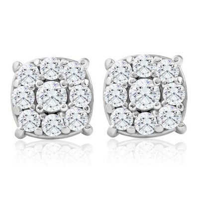 Pompeii3 1 Ct TW Cushion Halo Studs 10k White Gold Women's Earrings