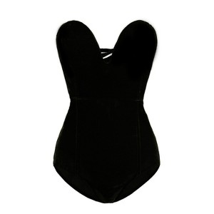 Coolmee Women Strapless Velvet Bodysuit Back Lace Up Sexy Bodysuit Top Fashion Costume - 1 of 4