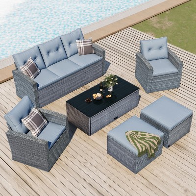 KTMBDW 6-piece All-Weather Wicker PE rattan Patio Outdoor Set with coffee table, wicker sofas, removable cushions