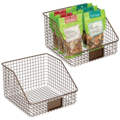 mDesign Slanted Rustic Metal Kitchen Food Storage Organizer Bin Basket