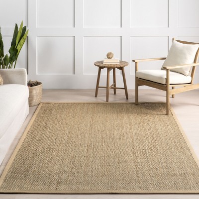 Beige Cotton Bordered Seagrass Runner Rug, 2' 6" x 6'