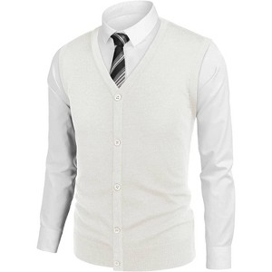 COOFANDY Men's Sweater Vest V Neck Casual Sleeveless Knitted Button Cardigan Vest - 1 of 4