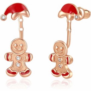 Gingerbread Man Christmas Earring Jackets, 18K Rose Gold Plated with 925 Silver Post & CZ. - 1 of 4