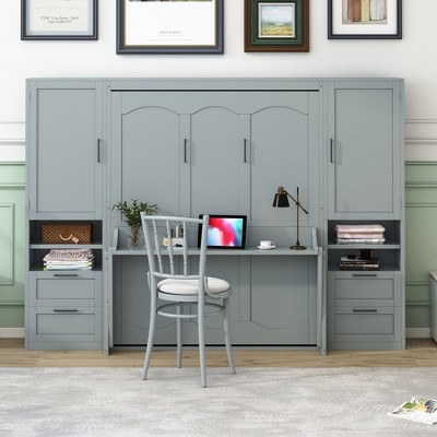 Queen Size Murphy Bed with Closet, Drawers and Shelves