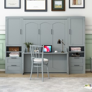 Queen Size Murphy Bed with Closet, Drawers and Shelves - 1 of 4