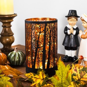 Northlight LED Lighted Forest Trees Glass Hurricane Fall Harvest Candle Decoration - 7.75" - 1 of 4