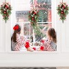 Attop 24" Christmas Wreaths for Front Door 2 PCS Christmas Teardrop Swag Winter Wreath with Red Ball Red Berry Pine Needles - 2 of 4