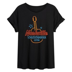 Women's - Instant Message - Nashville Neon Sign Oversized Graphic T-Shirt - 1 of 4