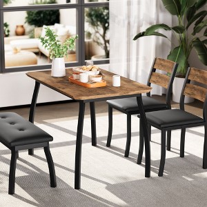 Sturdy Wooden Kitchen Dining Table Set for 4 with Chamfer Design and Metal Legs - 1 of 4