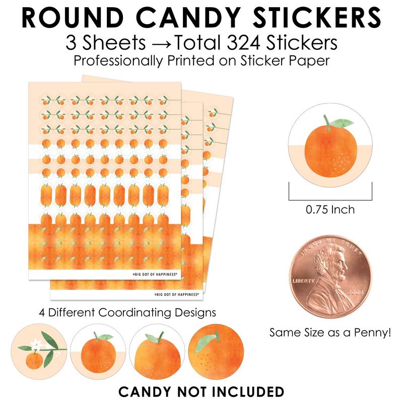 Big Dot of Happiness Little Clementine - Orange Citrus Baby Shower and Birthday Party Small Round Candy Stickers - Party Favor Labels - 324 Count, 3 of 7