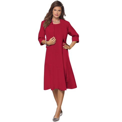 Roaman's Women's Plus Size Fit-and-flare Jacket Dress - 36 W, Red