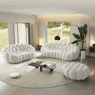 WJSHome Bubble Sofa Curved Couch Set, Breathable Mesh Fabric Modular Sectional Sofa (2 Seater, 3 Seater, Ottoman)